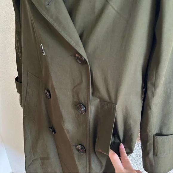 Massimo Dutti Women’s Olive Green Relaxed Fit Double Breasted Trench Coat Sz XS - Picture 7 of 15